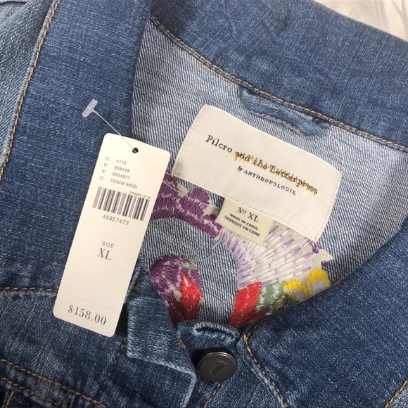 ❗️SOLD❗️ANTHROPOLOGIE- PILCRO “AMORE”FLORAL DENIM JACKET S - Picture 3 of 14